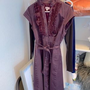 Plum colored a line button up dress with fringe -size 4